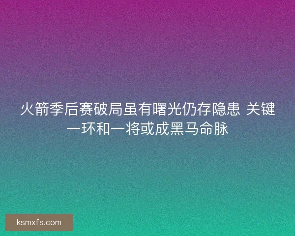 火箭季后赛破局虽有曙光仍存隐患 关键一环和一将或成黑马命脉