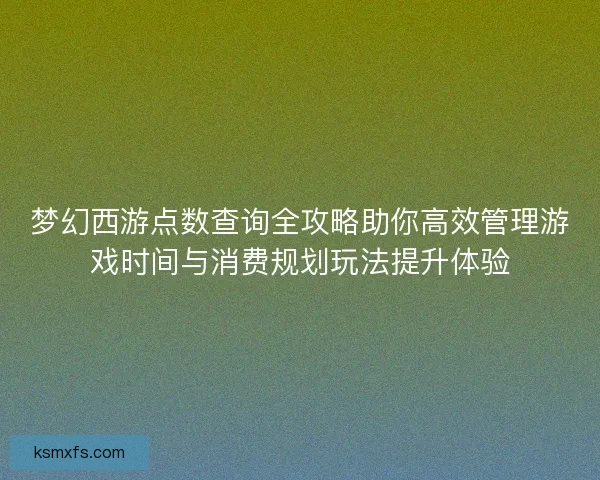 梦幻西游点数查询全攻略助你高效管理游戏时间与消费规划玩法提升体验