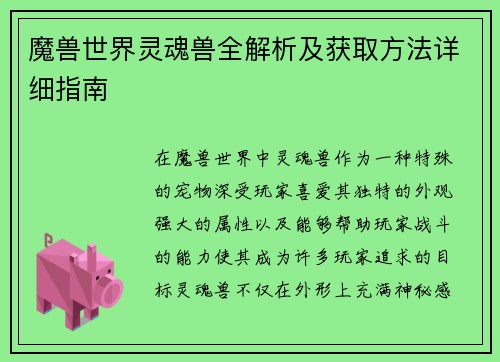 魔兽世界灵魂兽全解析及获取方法详细指南